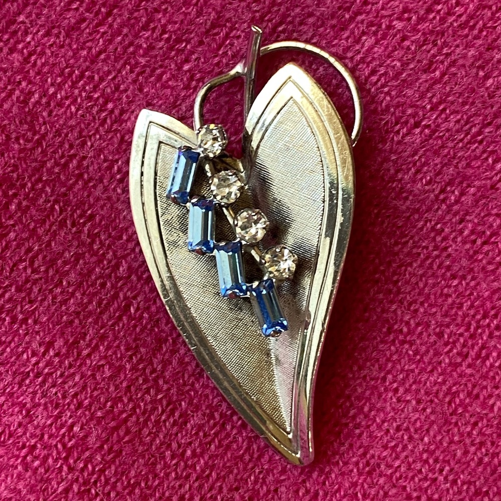 Vintage Sterling Silver/Rhinestones LEAF Brooch